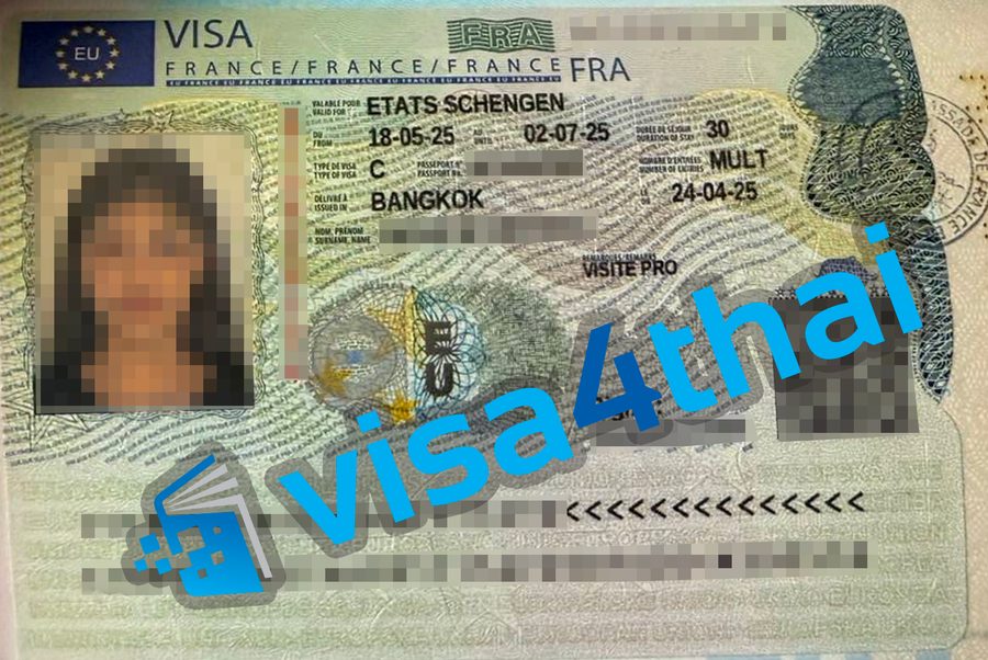วีซ่าฝรั่งเศสที่อนุมัติแล้วของลูกค้า Visa4Thai